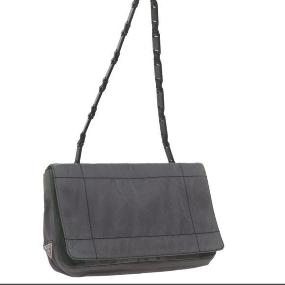Prada Handbags - Prada Gray Nylon Black Link Strap Shoulder Bag